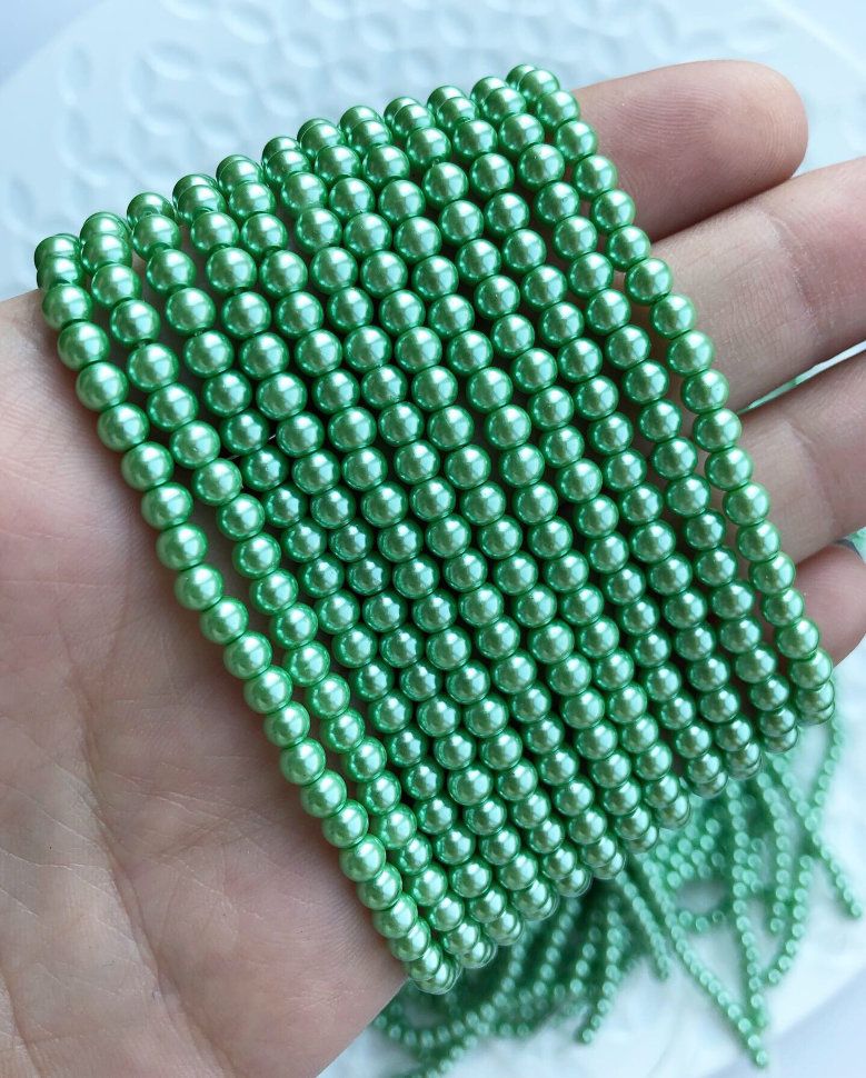 Жемчуг стеклянный 4 мм зеленый Фото товара